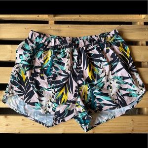 Tropical Leaves Print Workout Running Shorts with Liner
